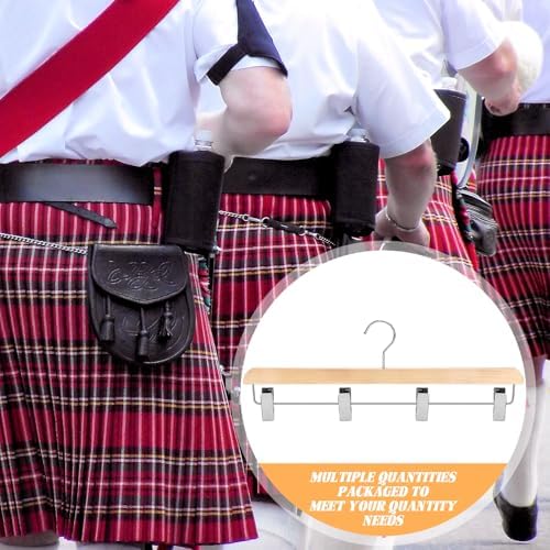 DoubleFill 4 Pcs Kilt Hanger 20 Inches Wooden Duty Skirt Hangers with 4 Clips for Closet (Wooden Color)