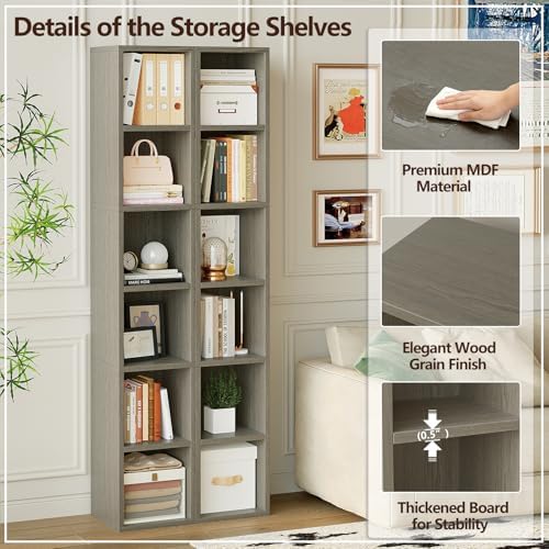 6-Tier Tall Narrow Bookshelf,Slim Bookcase with Open Cubes