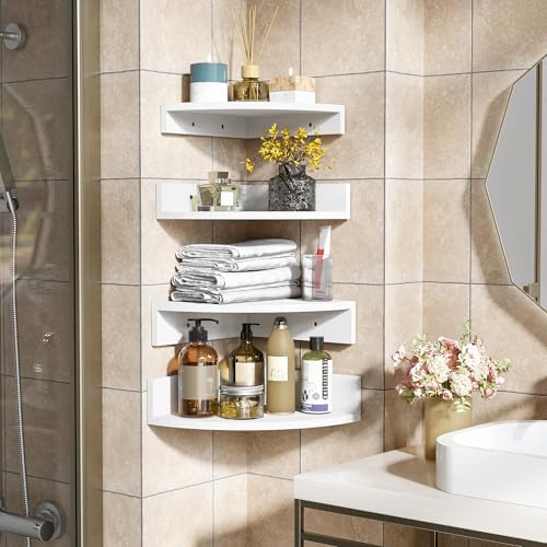 Alsonerbay Wood Corner Floating Shelves Wall Mount 4-Pack, White