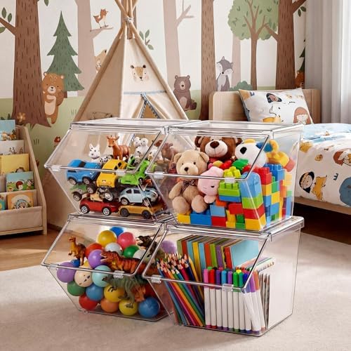 Yerliker 8 Pcs Clear Stackable Storage Bins with Lids, Extra Large