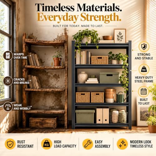 Metal Bookshelf Adjustable Bolt-Free Bookcase Heavy Duty Book Shelf 2000LBS