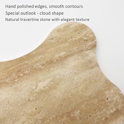 Cloud Shaped Travertine Vanity Tray, 13.3 x 8.3 Inch Natural Stone Decorative Catchall Tray for Bathroom Countertop, Bei