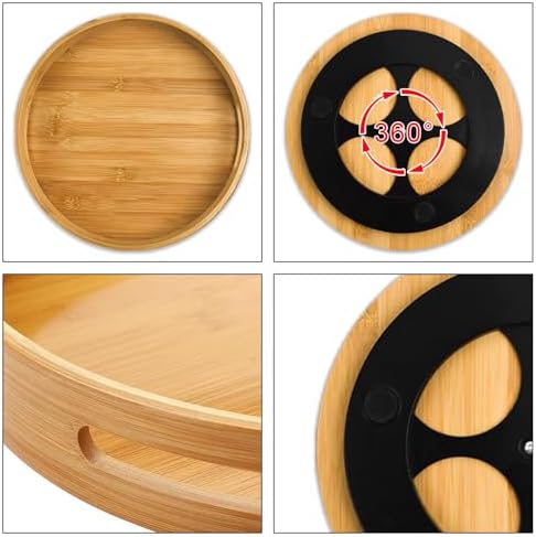 Wooden Lazy Susan Organizer for cabinet-12 Inch Bamboo Kitchen Turntable Organizer with Double Handles-Large Bamboo Lazy