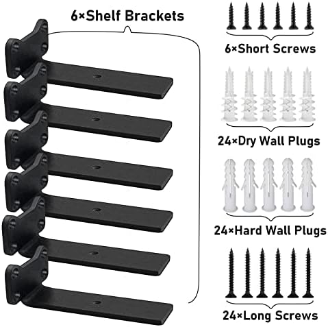 Floating Shelf Brackets Heavy Duty Industrial L Shelf Bracket 1/5 Inch Thick Premium Solid Steel Shelf Supports, Black R