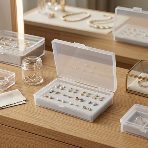LJY 12 Clear Plastic Boxes, 5.3 x 3.1 x 1.2 in for Office Supplies