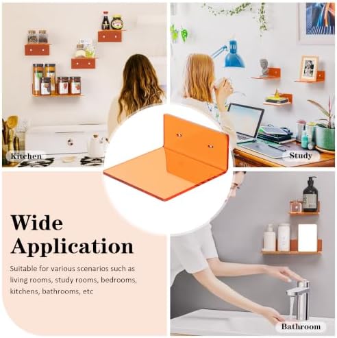 Sezanrpt 6 Inches Small Orange Wall Shelves Set of 2, Wall Mounted Display Shelf Rack for Bedroom, Living Room, Smart Speaker, Clock, Decoration, 2 Pack