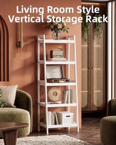 SMIBUY Bamboo Ladder Bookcase, Bathroom Storage Rack Organizer, 4 Tier and 5 Tier Freestanding Plant Display Stand Space