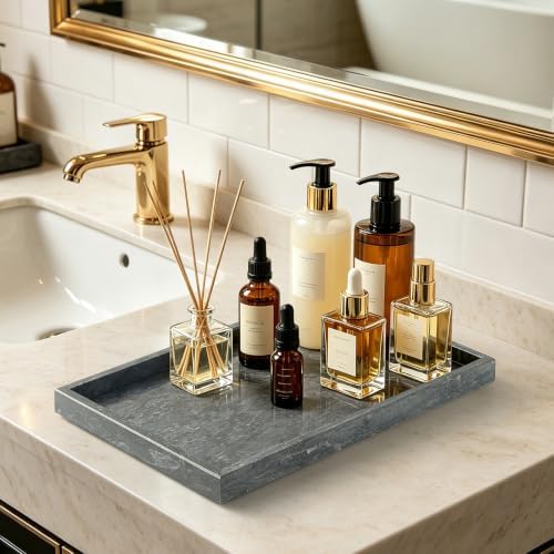 Real Natural Large Marble Tray for Bathroom, Vanity, Kitchen Counter