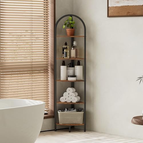 Homhedy 5-Tier Arched Corner Shelf Stand, Wall Corner Bookshelf