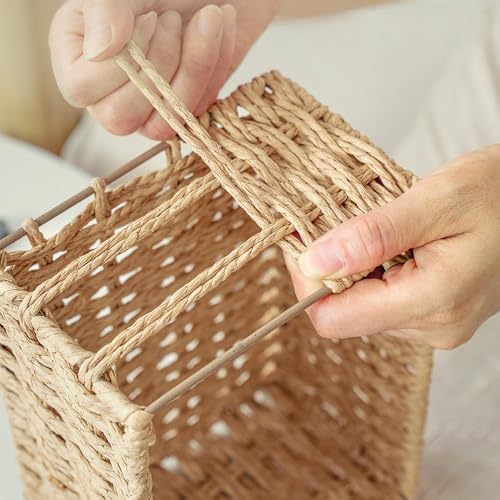 GIB Small Wicker Woven Storage Baskets for Organizing with Handle and Liner