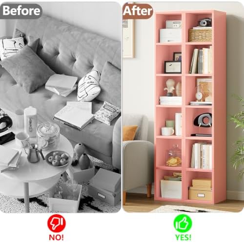 ALISENED 68.5" Tall Narrow Bookshelf, 6 Shelf Wooden Corner Bookcase, Modern Skinny Cubes Storage Organizer Display Shel