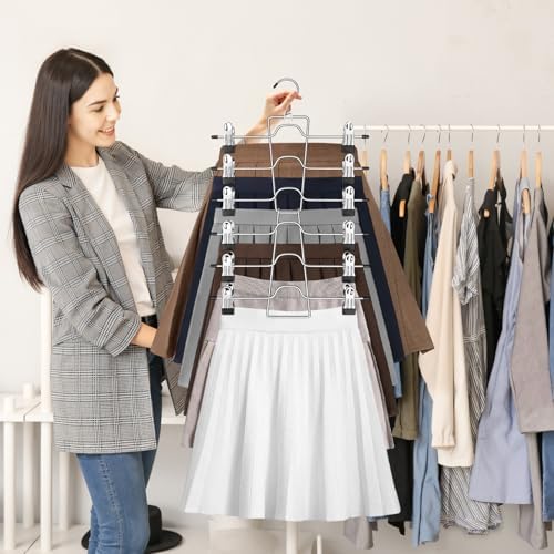 Pants Skirt Hangers with Clips 4 Pack 6 Tier Foldable