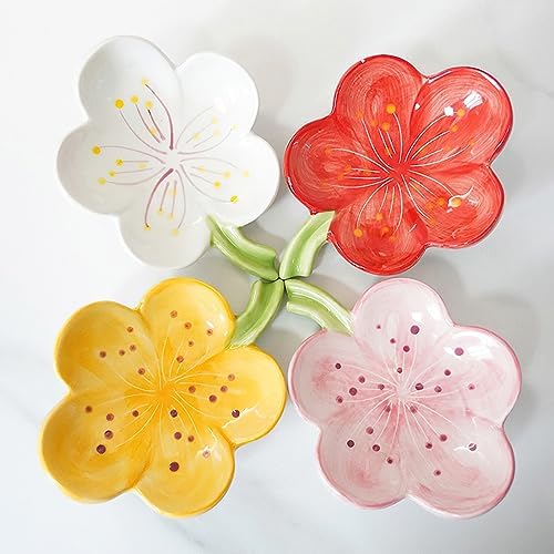 Self-Draining Soap Dish Ceramic Cute Bar Soap Holder for Countertop, Kitchen, Bathroom, Bedroom, Peach Blossom, Orange