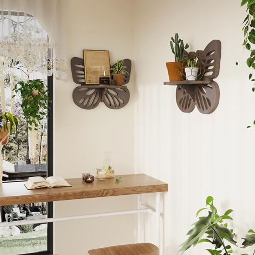 Butterfly Shaped Nursery Wall Deor, Solid Wood Floating Shelves, Small Decorative Shelf Wall Mounted, Cute Display Rack