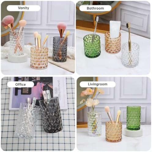 DASITON Glass Makeup Brush Holder, Bathroom Toothbrush Holders, Desk Pen Pencil Holder, Vintage Makeup Brush Cup, Multif