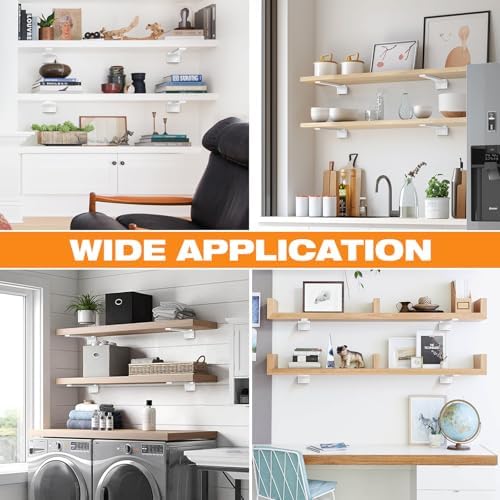 White Floating Shelf Brackets 8 inch 4 Pack L Brackets for Floating Shelves Metal Heavy Duty Shelf Bracket for DIY Shelv