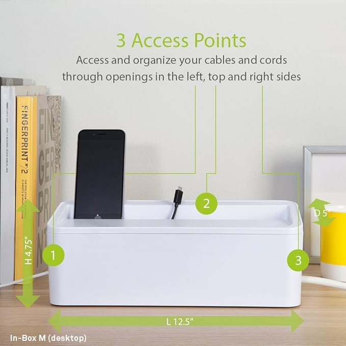 in-Box Cable Box Set with Extra Large Surge Protector Concealer Cable Management for Under Desk and Mobile Charging Stat