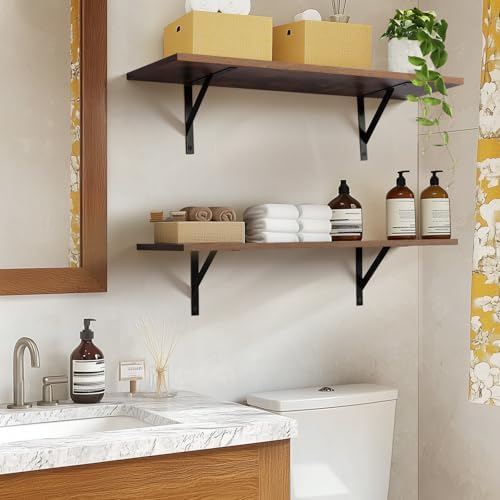 Tectocker-DOU 31.5" Long Floating Book Shelves for Wall, Heavy Duty, Brown