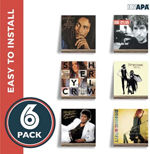Ilyapa Vinyl Wall Mount Floating Record Shelves- 6 Pack, Barnwood Wood