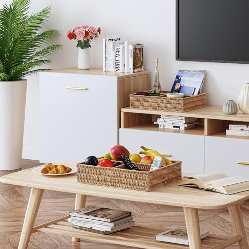Vagusicc Wicker Divided Storage Basket, Wicker Baskets, Basket for Shelves Drawer Organizing, 3 Section Rectangular Wove