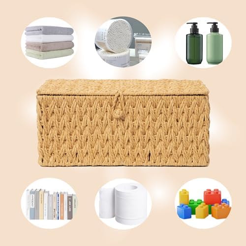 Handwoven Paper Rope Basket with Lid Storage Organizer