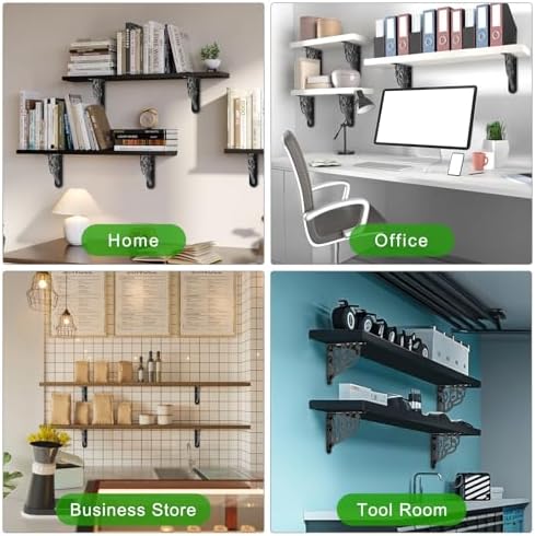 BeneLabel 2 Pack Heavy Duty Shelf Brackets 8 Inch Wall Mount Shelving Bracket 500LBS Black Metal Floating Shelf Bracket