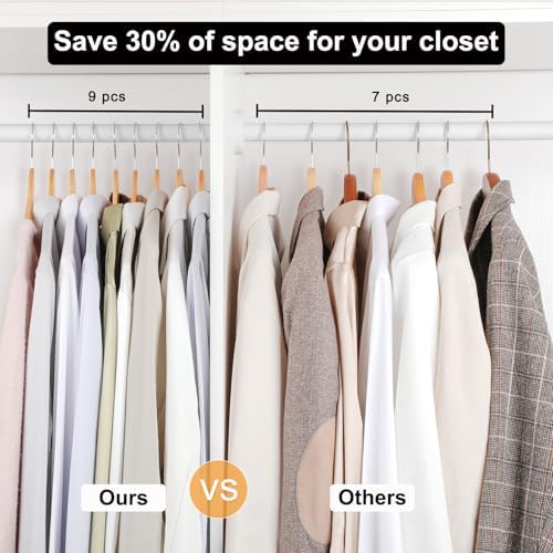 TOPIA HANGER Wooden Hangers 48 Pack, 0.28-inch Slim & Durable Clothes Hangers Space Saving, Natural Wood Hanger with 360