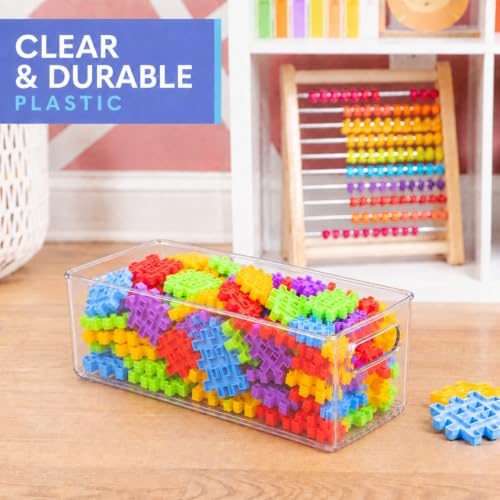 Plastic Food Storage 4 Pack Clear Container Bin with Handles for Organizing Kitchen, Pantry, Refrigerator, Freezer, Pant