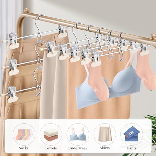 HUADYMEET 14 Inch Space Saving Pant Skirt Hangers with Clips,Beige,50 Pack