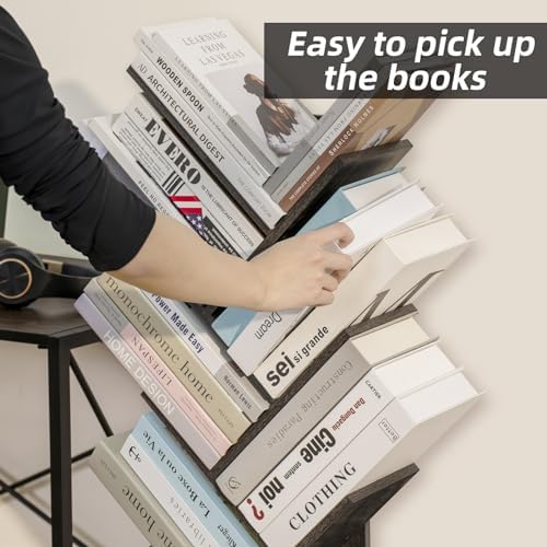10 Tier Tree Book Shelf, Floor Standing Wood Bookshelf for Narrow Space