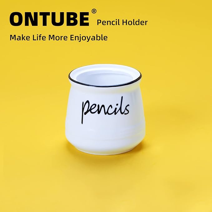 ONTUBE Porcelain Pencils Holder Stand,Ceramic Pens Holder (White)