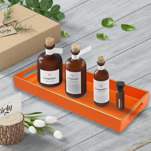 Orange Bathroom Vanity Tray for Countertop, Small Plastic Toilet Tank Versatile Storage & Organization Tray for Makeup,