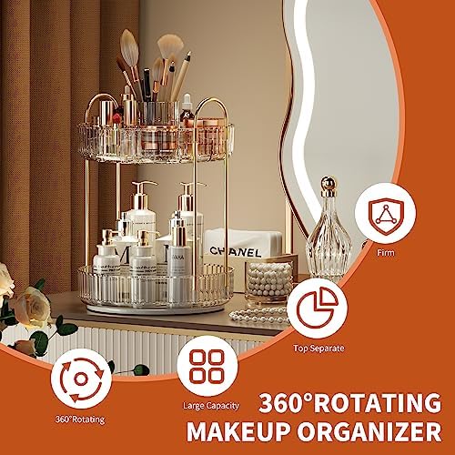 YCIA&DONE Rotating Makeup Organizer for Vanity, Large Capacity Make Up Storage Skin care Shelf Perfume Holders Cosmetic