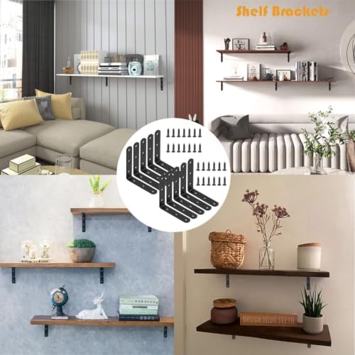 4 Pcs Black L Bracket Corner Braces Stainless Steel 4" x 4" Shelf Bracket for Wood, Shelves, Furniture, 90 Degree Suppor