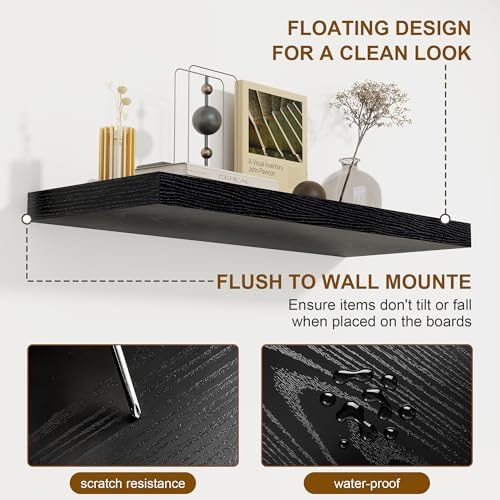 Fun Memories 72 Inch Floating Shelves for Wall, 8 Inch Deep Floating Shelf, Large Shelves with Invisible Bracket for Boo