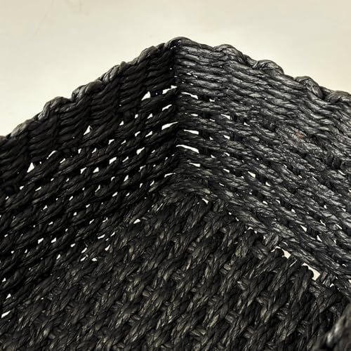 QINGTUHONE Woven Paper Rope Wicker Basket for Organizing(Set of 3,Black)