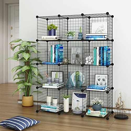 Wire Storage Cubes, Metal Storage Shelves Bookshelf, Stackable Modular Closet Organizer for Bedroom Living Room, Office,
