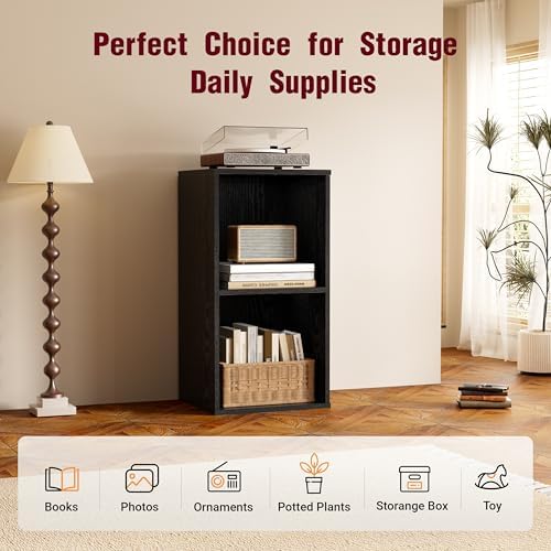 Book Shelf, Wooden Cube Storage Organizer with 11" Open Cubes, Stackable Modular Bookcase for Room Divider Storage, 2 Ti