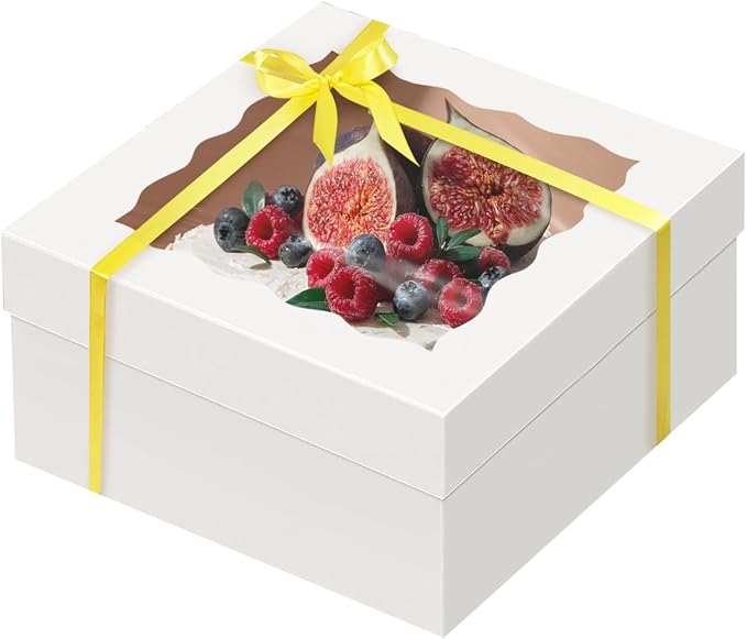 qiqee White 12"x12"x6" Cake Box 4Pcs, 6" White Cake Round Boards 4Pcs, for Cake, Treat Cookie Dessert, Birthday Party