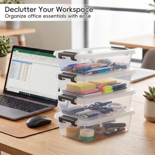 Small Storage Bins with Lids 10 Pack 3Qt Clear Stackable Containers Boxes