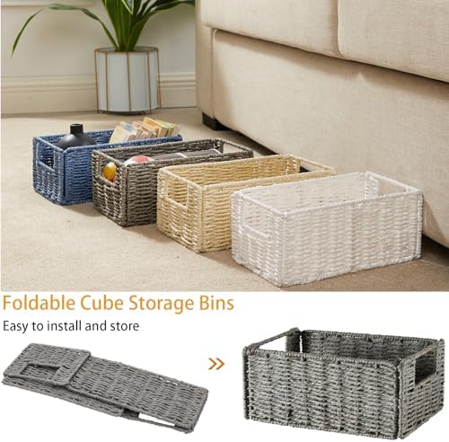 Vagusicc Wicker Storage Basket, Set of 2 Hand-Woven Paper Rope Wicker Basket, Small Storage Baskets for Organizing Toile