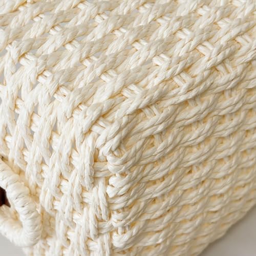 QINGTUHONE Woven Paper Rope Wicker Basket for Organizing(Set of 3,Beige)