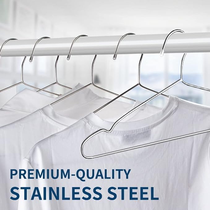 Stainless Steel Clothes Hangers 30 Pack, Space Saving Metal Closet Hangers with Shoulder Grooves, Heavy Duty Rust Resistant Hangers for Tank Tops, Cardigans, Shirts, Coats, Dorm and Outdoor Drying