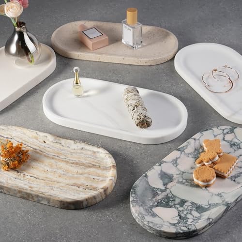 Koville Creamy White Marble Tray for Bathroom, 12"x6" Natural Luxury Marble Vanity Tray for Home Decor Countertop, Stone