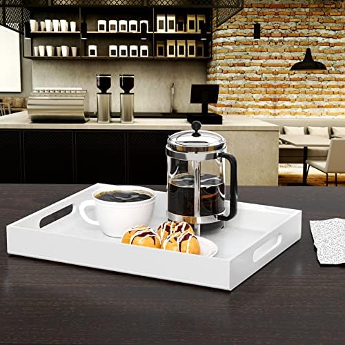 NIUBEE Acrylic Serving Tray 12x20 Inches -Spill Proof- White Decorative Tray Organiser for Ottoman Coffee Table Countert
