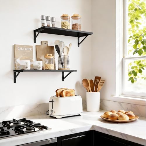 Fixwal 2pcs 10 in Deep Floating Shelves for Wall (Black, 23.6" L)