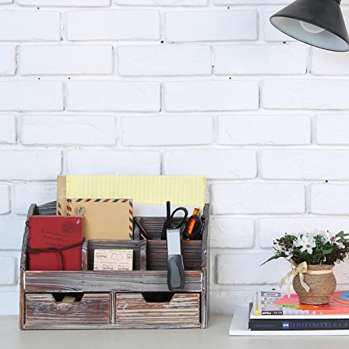 MyGift Office Supply Organizer with Drawers, Torched Wood Desktop Storage