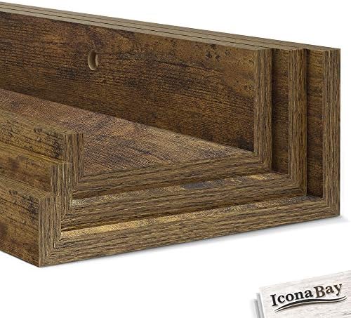 Icona Bay 24 Inch Floating Shelves for Wall - Set of 3 in Walnut Brown - Modern Rustic Style - Wall Mounted Display Shel