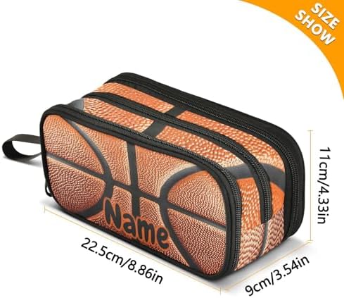 Custom Basketball Ball Skin Pencil Case Box Boys Girls Personalized Name Large Pencil Pouch Stationery Pen Bag Organizer for Kids Adults School Office
