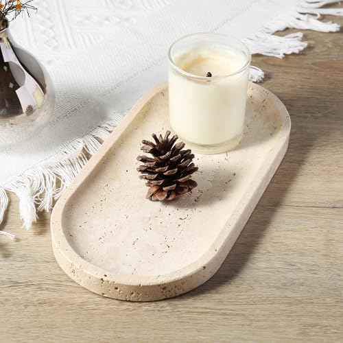 Koville Natural Marble Tray for Bathroom Counter, 10" x 5" Travertine Marble Storage Trays for Perfume, Cosmetics, Jewel